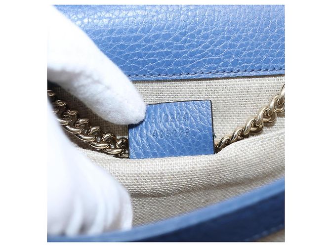 GUCCI Interlocking G Chain Schultertasche aus Leder Blau Gold 510304 Auth 202459V Golden - Ansicht 22