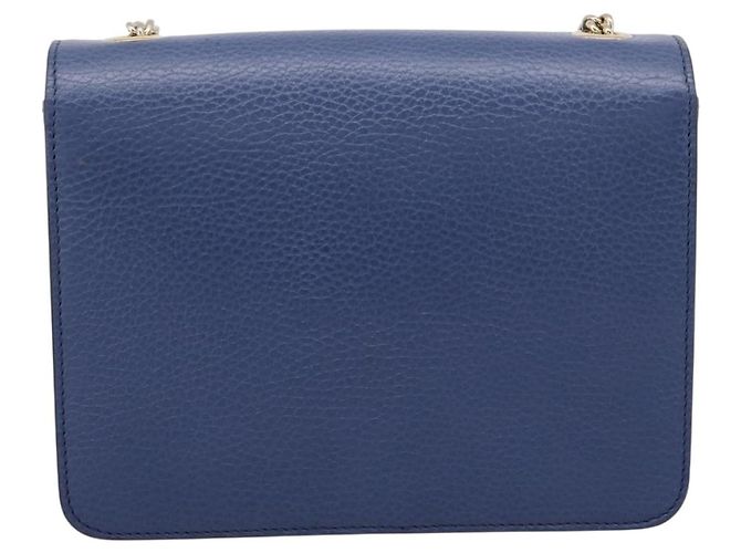 GUCCI Interlocking G Chain Schultertasche aus Leder Blau Gold 510304 Auth 202459V Golden - Ansicht 3