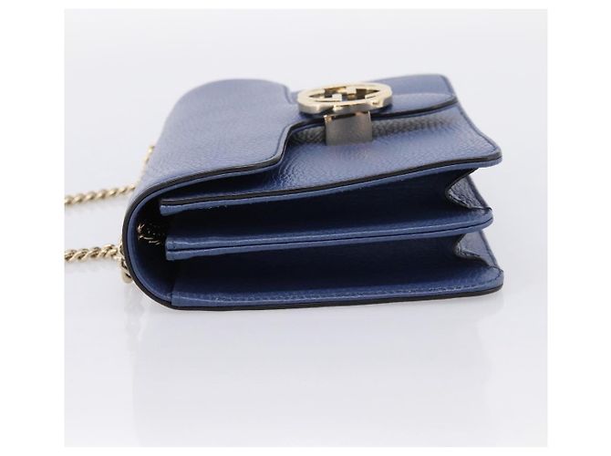 GUCCI Interlocking G Chain Schultertasche aus Leder Blau Gold 510304 Auth 202459V Golden - Ansicht 4