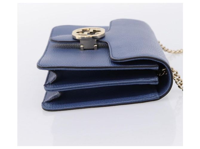 GUCCI Interlocking G Chain Schultertasche aus Leder Blau Gold 510304 Auth 202459V Golden - Ansicht 5