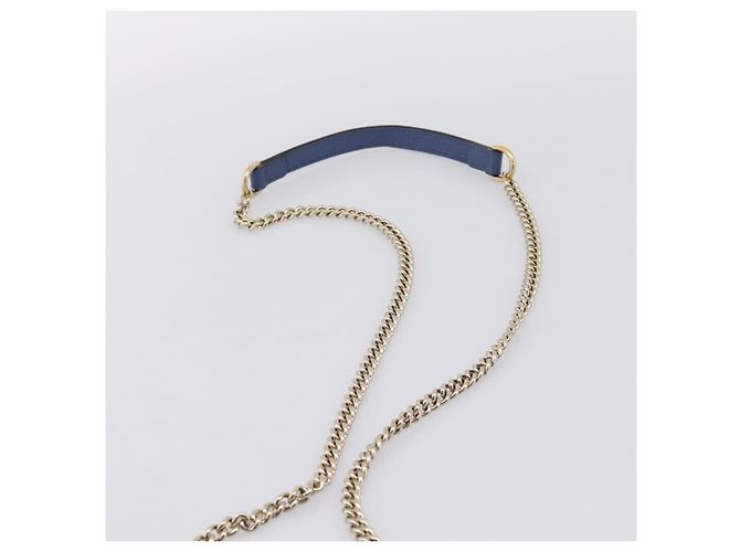 GUCCI Interlocking G Chain Schultertasche aus Leder Blau Gold 510304 Auth 202459V Golden - Ansicht 8