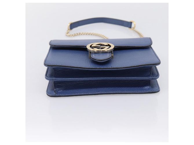 GUCCI Interlocking G Chain Schultertasche aus Leder Blau Gold 510304 Auth 202459V Golden - Ansicht 9