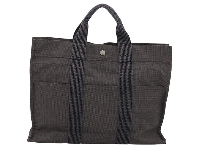 Hermès HERMES Her Line Tote MM Tote Bag Canvas Gray Silver Auth 203783 Marrone Argento - vista 3