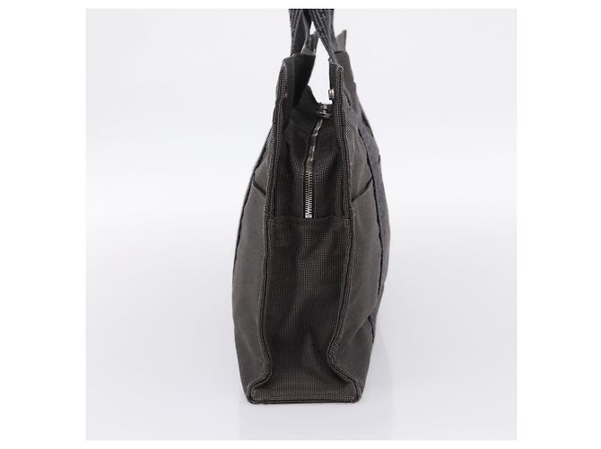 Hermès HERMES Her Line Tote MM Tote Bag Canvas Gray Silver Auth 203783 Marrone Argento - vista 5