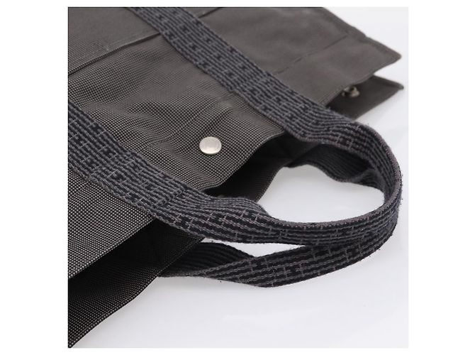 Hermès HERMES Her Line Tote MM Tote Bag Canvas Gray Silver Auth 203783 Marrone Argento - vista 7