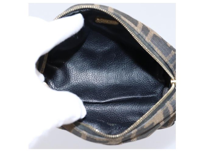 Pouch FENDI Zucca Canvas Marrone Nero Auth 203810 - vista 14