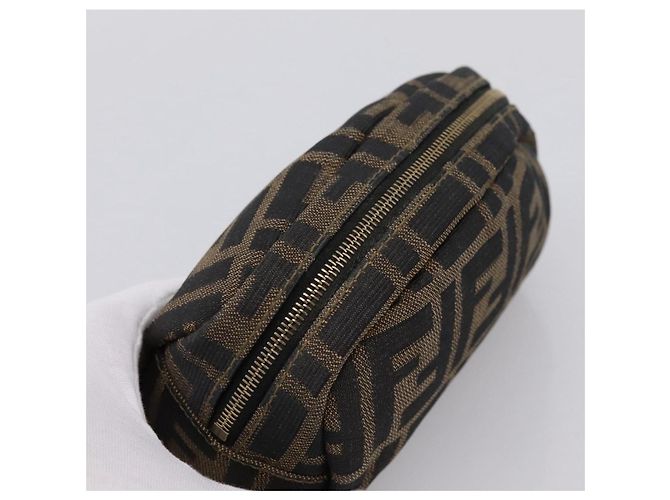 Pouch FENDI Zucca Canvas Marrone Nero Auth 203810 - vista 6