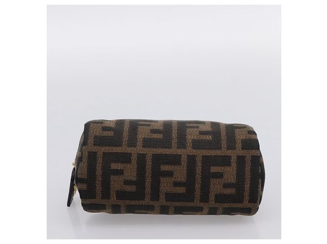 Pouch FENDI Zucca Canvas Marrone Nero Auth 203810 - vista 7