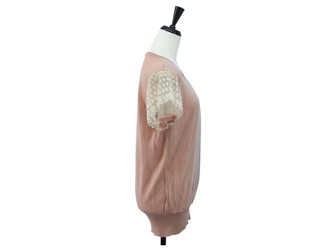 VALENTINO Kurzarm-Top Rayon Rosa Weiß Auth 202323M Pink - Ansicht 4