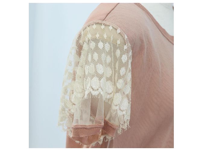 VALENTINO Kurzarm-Top Rayon Rosa Weiß Auth 202323M Pink - Ansicht 5