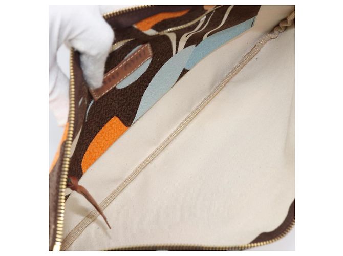 Borsa a tracolla Miu Miu Canvas Brown Gold Auth 197448A Marrone D'oro - vista 19
