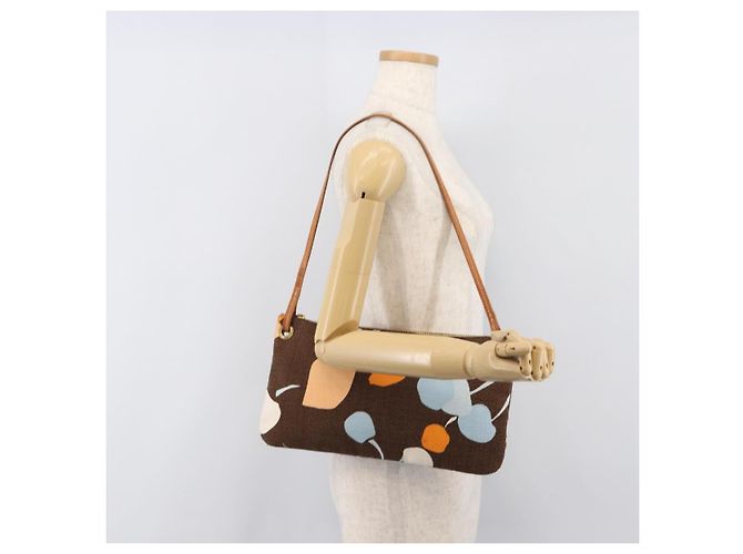 Borsa a tracolla Miu Miu Canvas Brown Gold Auth 197448A Marrone D'oro - vista 25