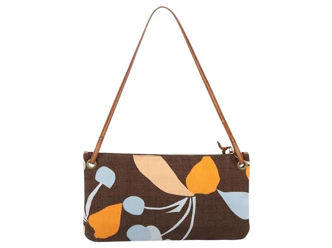 Borsa a tracolla Miu Miu Canvas Brown Gold Auth 197448A Marrone D'oro - vista 3