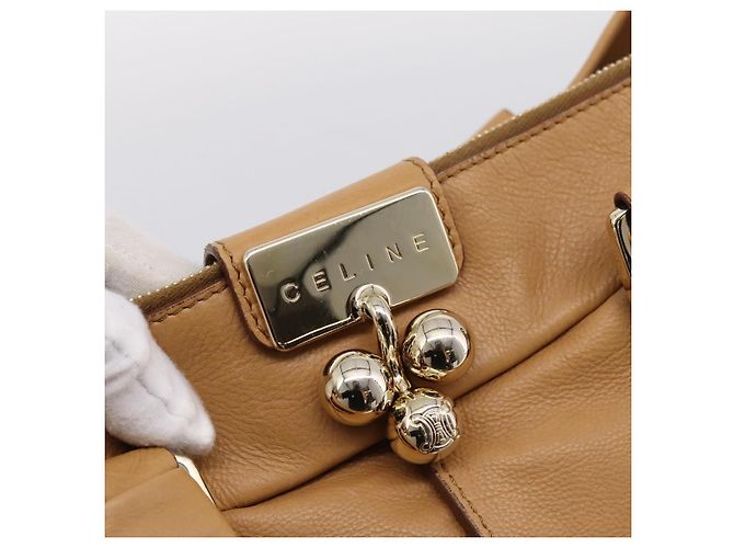 Céline Borsa a tracolla CELINE in pelle beige e oro Auth 203198A D'oro - vista 14