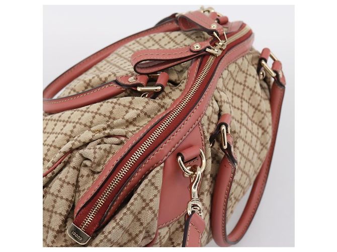 Borsa GUCCI Diamante Canvas 2way Beige Gold 223974 Auth 203180 D'oro - vista 6
