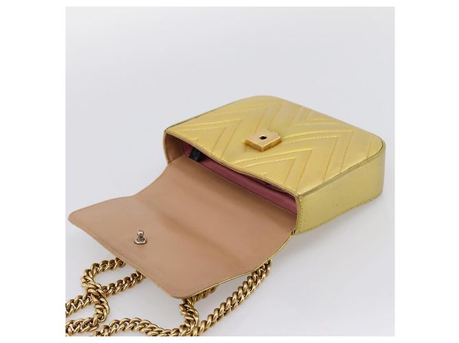 Borsa a tracolla con catena GUCCI in pelle dorata 432581 Auth 200769V D'oro - vista 14