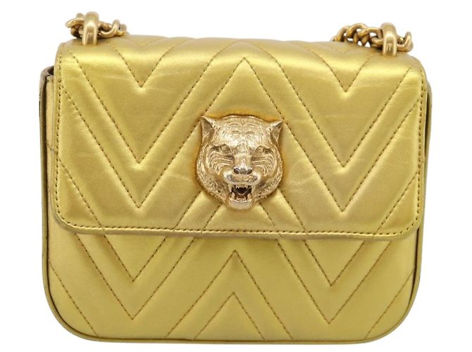 Borsa a tracolla con catena GUCCI in pelle dorata 432581 Auth 200769V D'oro - vista 2