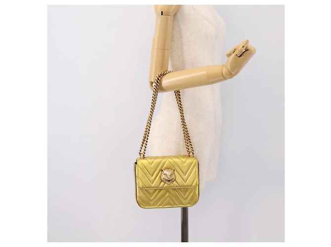 Borsa a tracolla con catena GUCCI in pelle dorata 432581 Auth 200769V D'oro - vista 21
