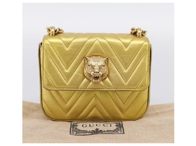Borsa a tracolla con catena GUCCI in pelle dorata 432581 Auth 200769V D'oro - vista 22