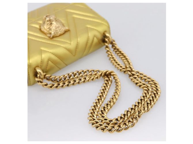 Borsa a tracolla con catena GUCCI in pelle dorata 432581 Auth 200769V D'oro - vista 7