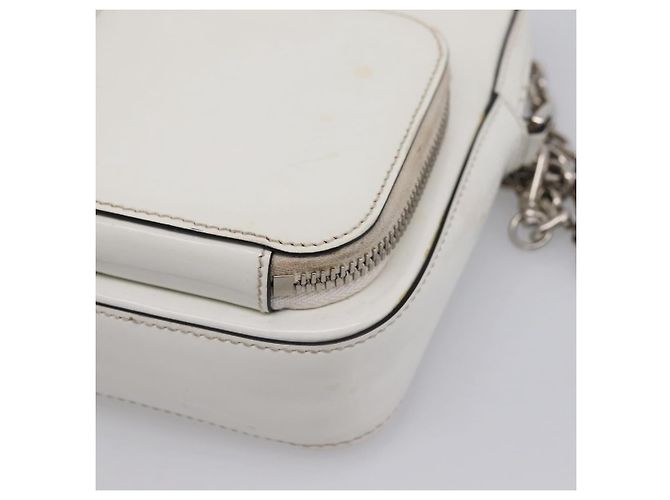PRADA Schultertasche mit Kette aus Leder Weiß Silber Auth 202662 - Ansicht 10