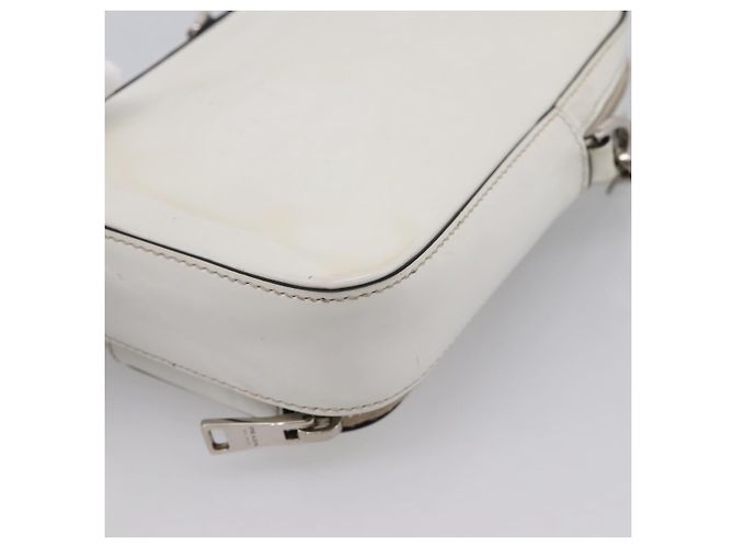 PRADA Schultertasche mit Kette aus Leder Weiß Silber Auth 202662 - Ansicht 12