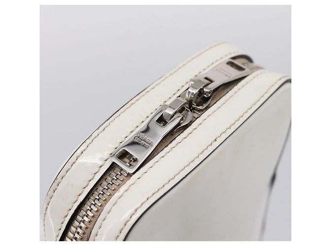 PRADA Schultertasche mit Kette aus Leder Weiß Silber Auth 202662 - Ansicht 14
