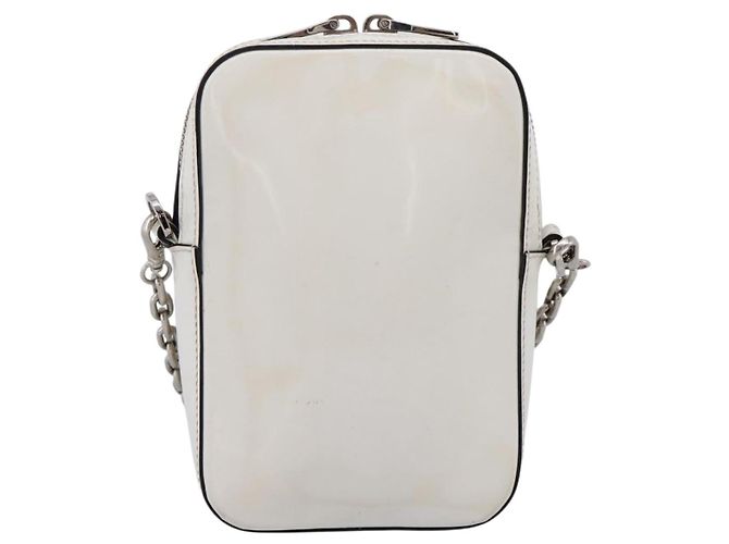 PRADA Schultertasche mit Kette aus Leder Weiß Silber Auth 202662 - Ansicht 3