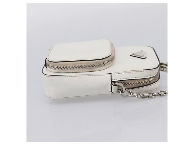 PRADA Schultertasche mit Kette aus Leder Weiß Silber Auth 202662 - Ansicht 5