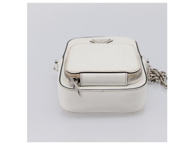 PRADA Schultertasche mit Kette aus Leder Weiß Silber Auth 202662 - Ansicht 9