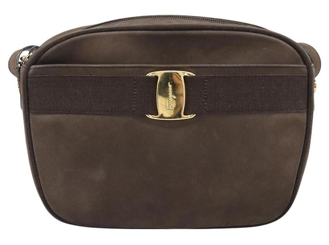 Borsa a tracolla Salvatore Ferragamo Vala in camoscio marrone tono oro Auth ka6067 - vista 2