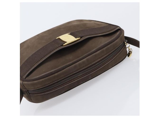 Borsa a tracolla Salvatore Ferragamo Vala in camoscio marrone tono oro Auth ka6067 - vista 6