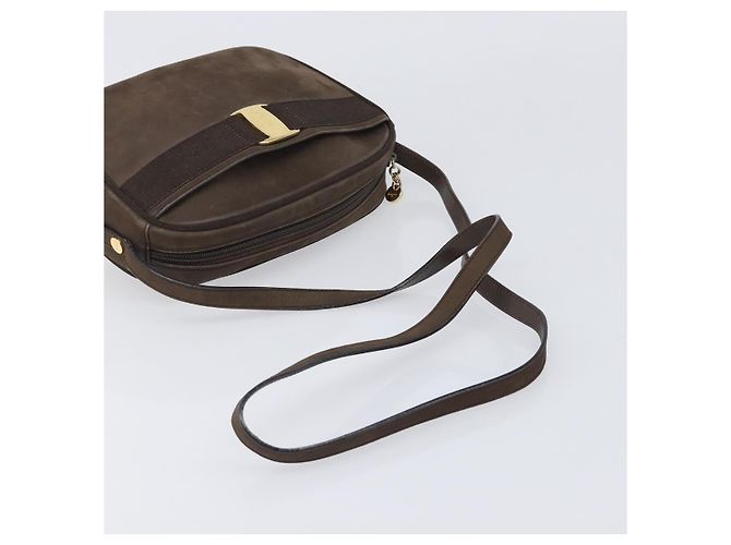 Borsa a tracolla Salvatore Ferragamo Vala in camoscio marrone tono oro Auth ka6067 - vista 7