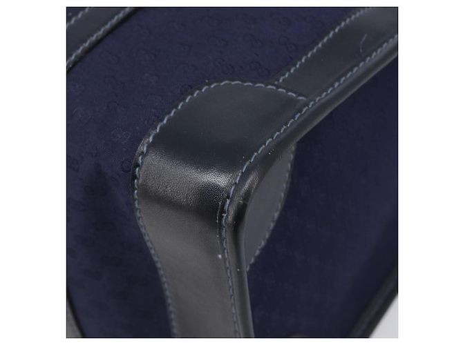 Borsa Boston GUCCI Micro GG Canvas Sherry Line Navy Gold Auth 203400A D'oro Blu navy - vista 10