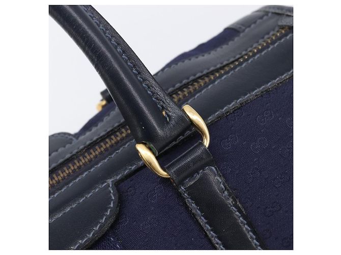 Borsa Boston GUCCI Micro GG Canvas Sherry Line Navy Gold Auth 203400A D'oro Blu navy - vista 14