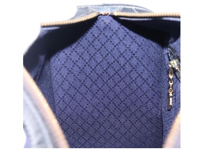 Borsa Boston GUCCI Micro GG Canvas Sherry Line Navy Gold Auth 203400A D'oro Blu navy - vista 19