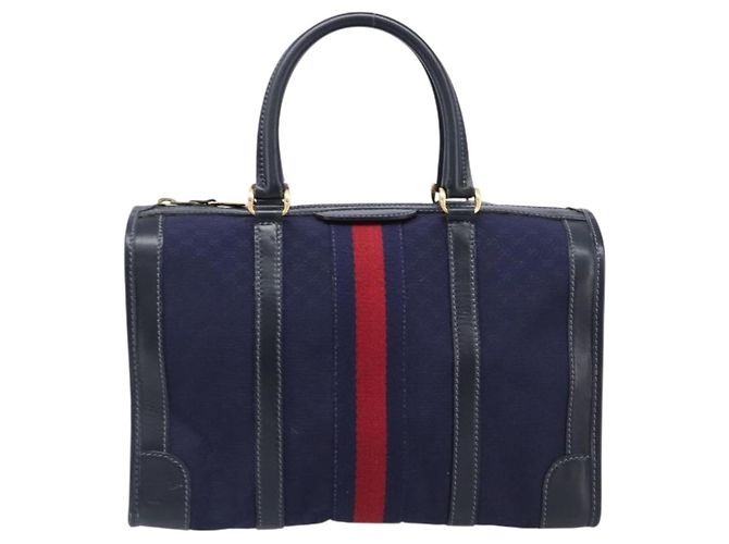 Borsa Boston GUCCI Micro GG Canvas Sherry Line Navy Gold Auth 203400A D'oro Blu navy - vista 2