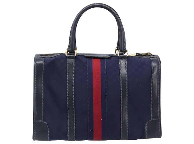 Borsa Boston GUCCI Micro GG Canvas Sherry Line Navy Gold Auth 203400A D'oro Blu navy - vista 3