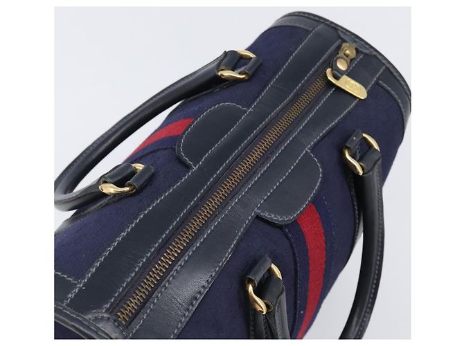 Borsa Boston GUCCI Micro GG Canvas Sherry Line Navy Gold Auth 203400A D'oro Blu navy - vista 6