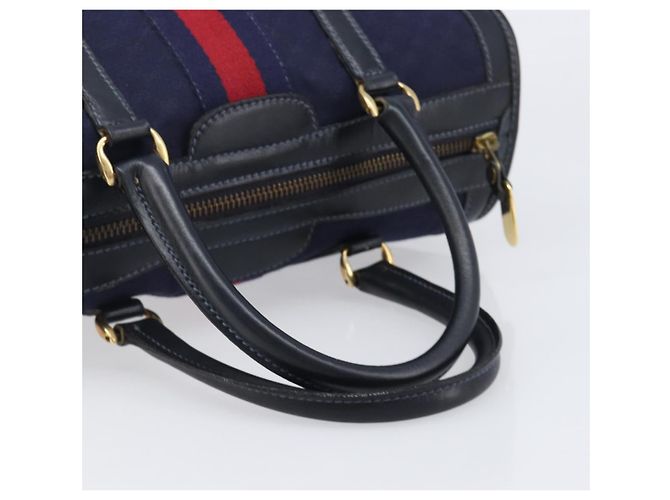 Borsa Boston GUCCI Micro GG Canvas Sherry Line Navy Gold Auth 203400A D'oro Blu navy - vista 7