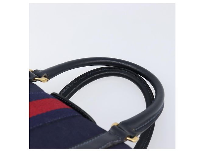 Borsa Boston GUCCI Micro GG Canvas Sherry Line Navy Gold Auth 203400A D'oro Blu navy - vista 8