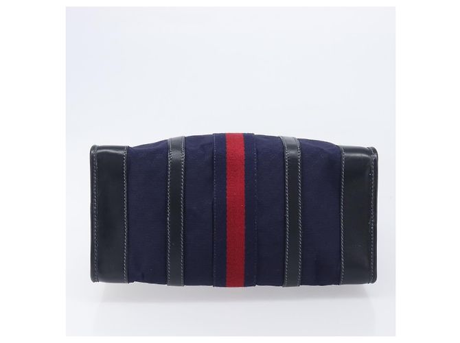 Borsa Boston GUCCI Micro GG Canvas Sherry Line Navy Gold Auth 203400A D'oro Blu navy - vista 9