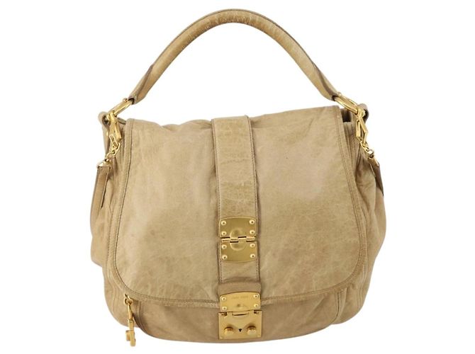 Borsa a tracolla Miu Miu in pelle 2way Beige Gold Auth 199120A D'oro - vista 2