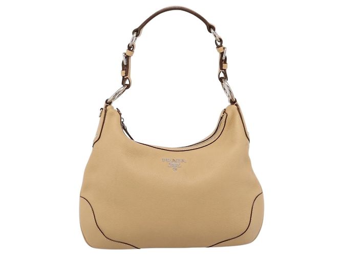 Borsa a tracolla PRADA in pelle beige argento BR3373 Auth am12571V - vista 2