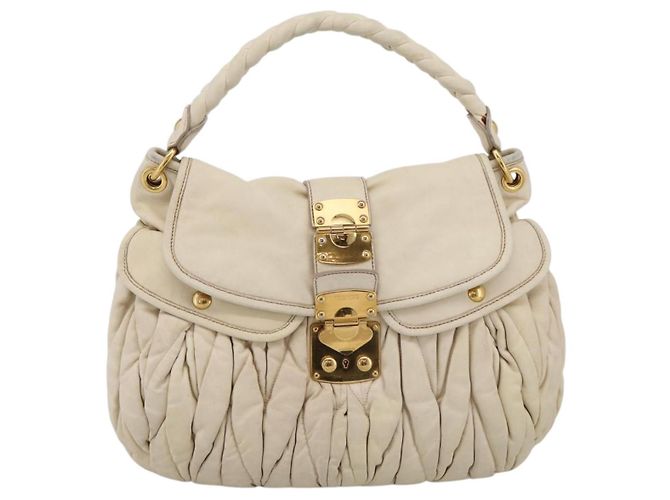 Borsa a mano Miu Miu Matelassé in pelle 2way Ivory Gold Auth 202893A D'oro Crudo - vista 2