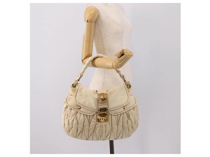 Borsa a mano Miu Miu Matelassé in pelle 2way Ivory Gold Auth 202893A D'oro Crudo - vista 23