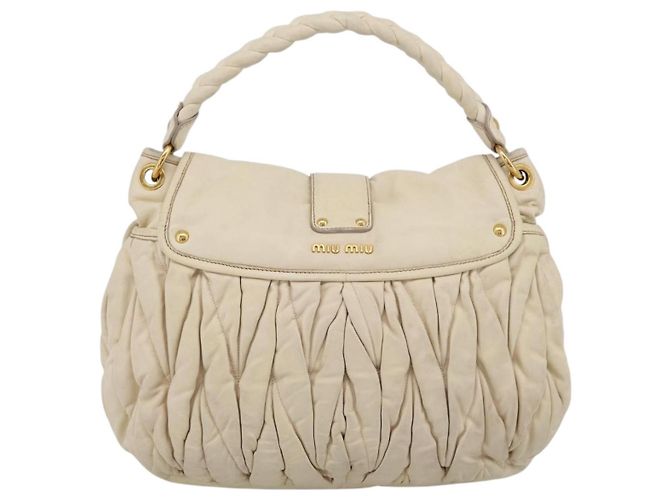 Borsa a mano Miu Miu Matelassé in pelle 2way Ivory Gold Auth 202893A D'oro Crudo - vista 3