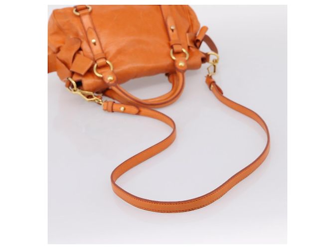 Borsa a mano Miu Miu Vitellolux 2way Orange Gold Auth 197281M D'oro Arancione - vista 10