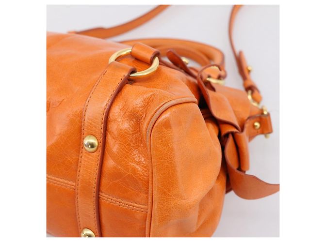 Borsa a mano Miu Miu Vitellolux 2way Orange Gold Auth 197281M D'oro Arancione - vista 13
