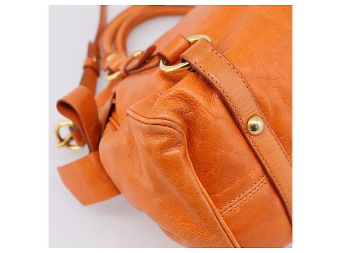 Borsa a mano Miu Miu Vitellolux 2way Orange Gold Auth 197281M D'oro Arancione - vista 14